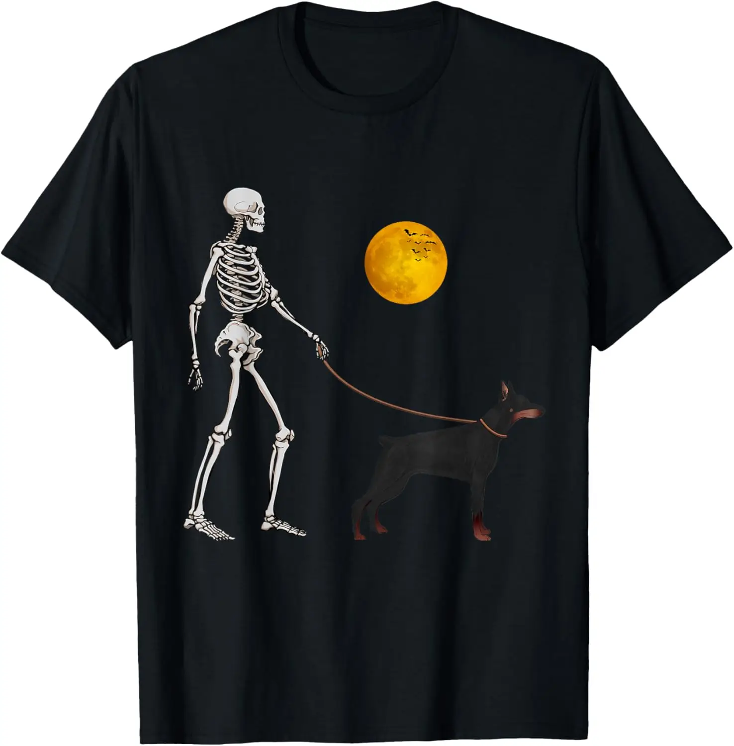 Doberman Skeleton Dog Walking Halloween Costume T-Shirt