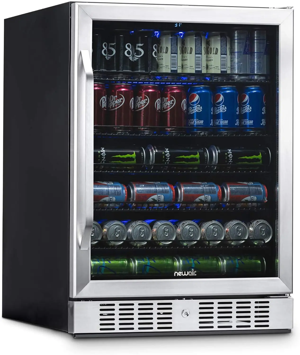 

NewAir Beverage Refrigerator Cooler with 177 Can Capacity -Stainless Steel Mini Bar Beer Fridge with Reversible Hinge Glass Door