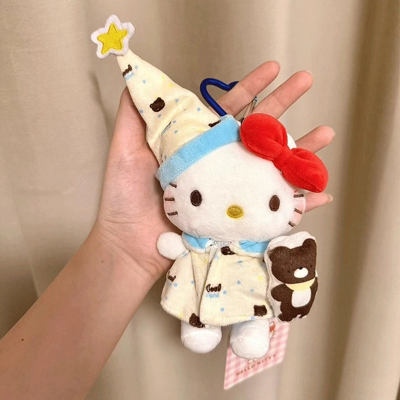 

Hugging A Little Bear Goodnight Pajamas Kitty Bag Hanging Decoration Cute Cartoon Plush Toy Doll Backpack Hanging Ornament Gifts