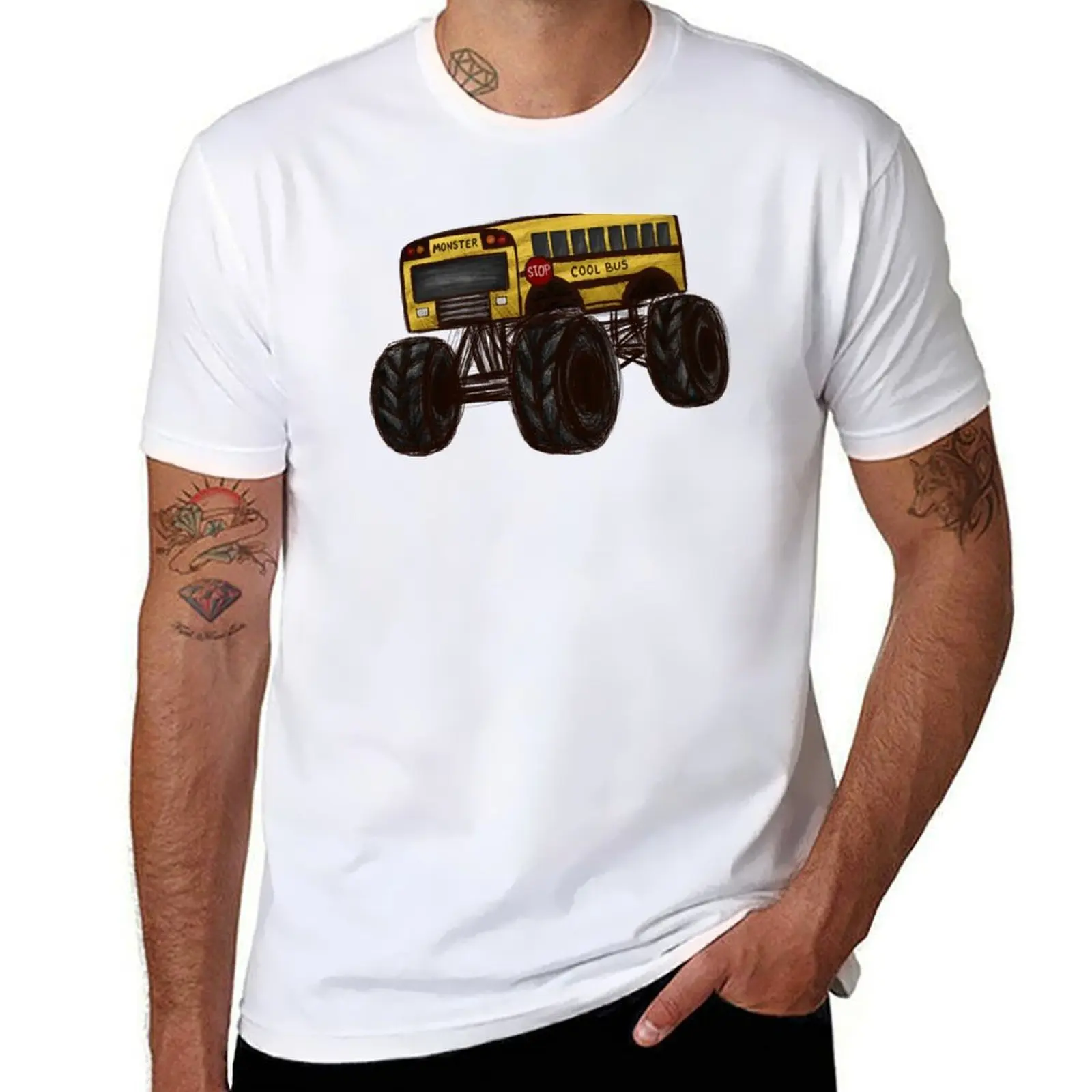 

Monster Truck School Bus T-Shirt man t shirts for men casual cotton t shirt man funny t shirts dark humor T-Shirt