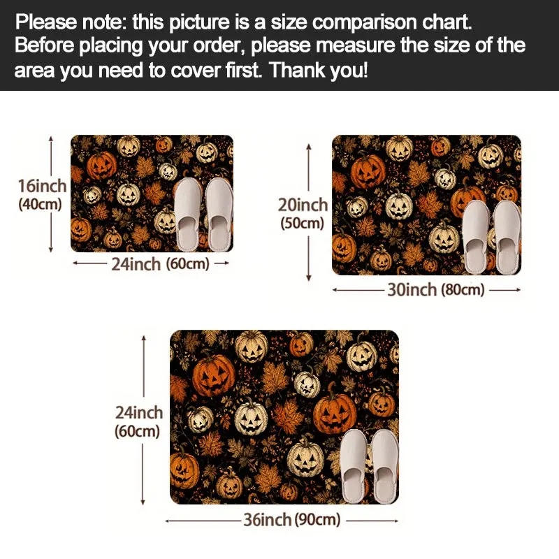 1pc Vintage Maple Leaves Halloween Pumpkin Pattern Printed Doormat, Made of Polyester, Anti-Slip, Soft, Comfortable And Easy t