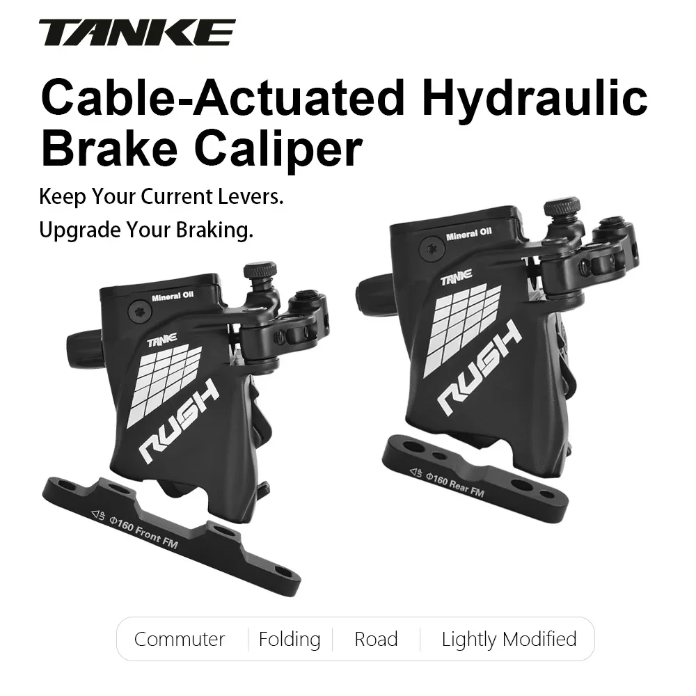 

TANKE Wire Pulling Hydraulic Disc Brake Calipers Flat Mount Road Bike Bicycle Brake Set RUSH Front Rear 2 Piston Resin Pads Kits