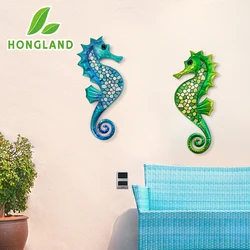 Metal Seahorse Wall Art para Jardim ao ar livre, Escultura Estátua de Cerca, Piscina e Decoração de Banheiro, 2PCs