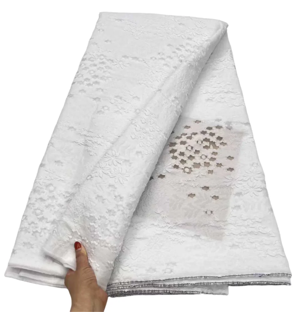 

High Quality Pure African Nigerian Hand Cut Holes Embroidery Tulle Lace Fabric Guipure Party Gown Dress Brocade Jacquard 5Yards