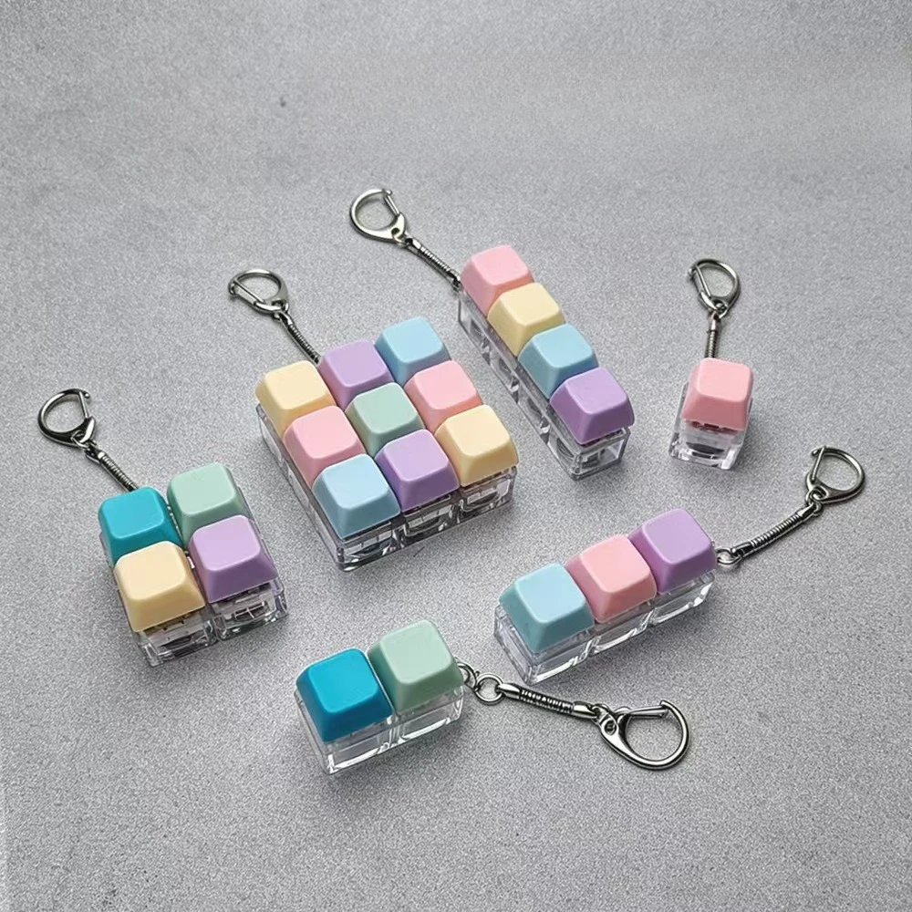 Macaron Mechanical Switch Fidget Keyboard Keychain LED Light Clicker Button Stress Relief Pocket Sensory Decompression Toy
