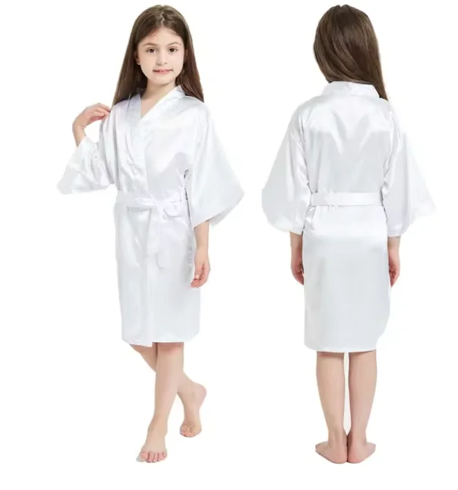 Pink Bathrobes for Girls Nightwear Satin Silk Kids Robes Summer Girl Nightgown Sleepwear Children Kimono Wedding Spa Party Dress