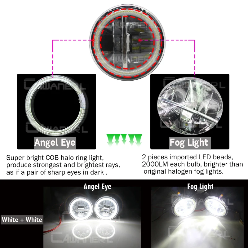 2 X Car Right + Left LED Fog Light Assembly with Angel Eye DRL 30W H11 For Nissan Note E11 MPV 2006 2007 2008 2009