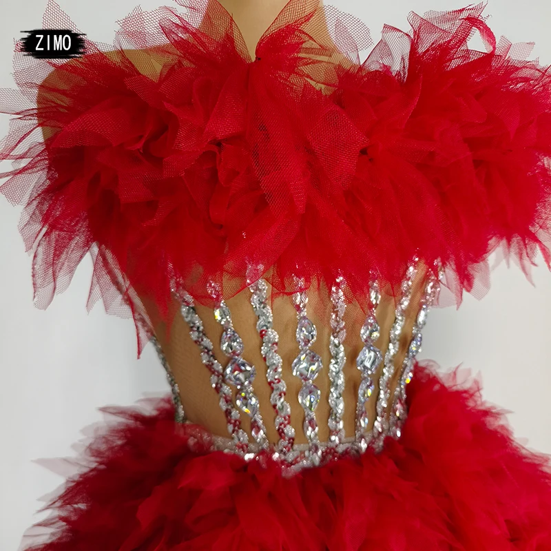 Custom Fashion Roze Paarse Jurk Crystal Top En Rok Twee Sets Dance Lace Verjaardagsfeestje Club Ds Performance Drag Queen Kostuum