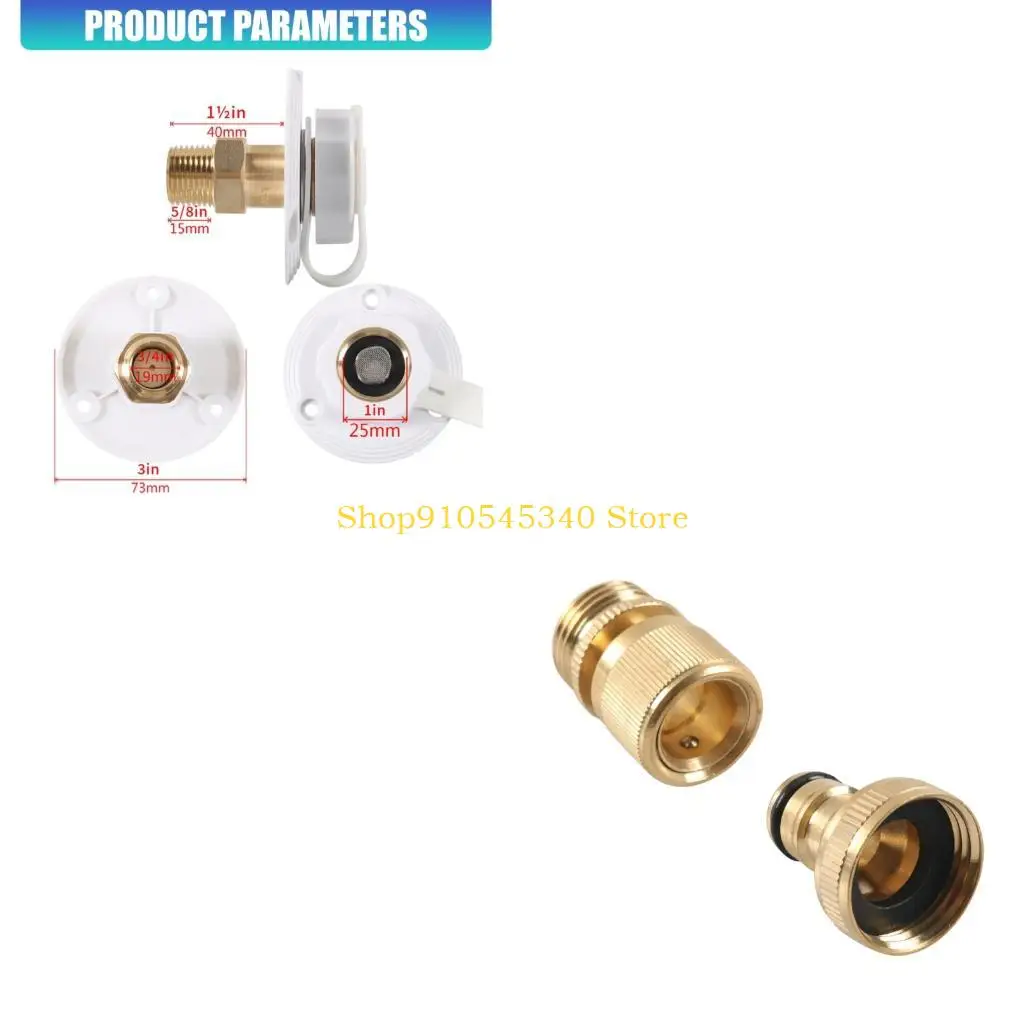 U2JA Trailer Water Fill Inlet Kit with Covered ABS Housing, Brass Shutoff Control and Hose Coupler for Motorhome or Boat Service