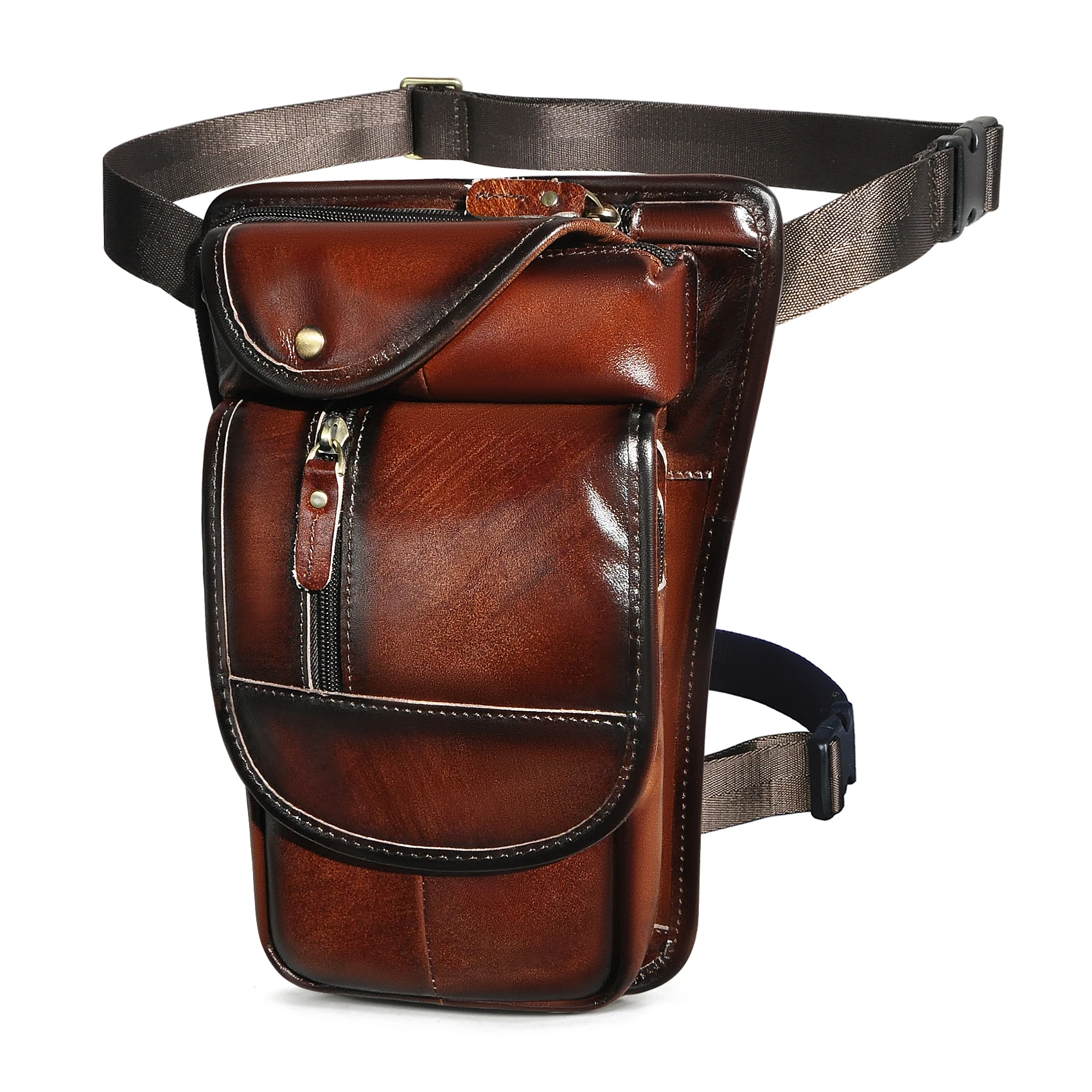 

New Real Leather Men Design Coffee Casual 8" Tablet Messenger Bag Fashion Travel Fanny Waist Belt Pack Drop Leg Bag Male 3112-r