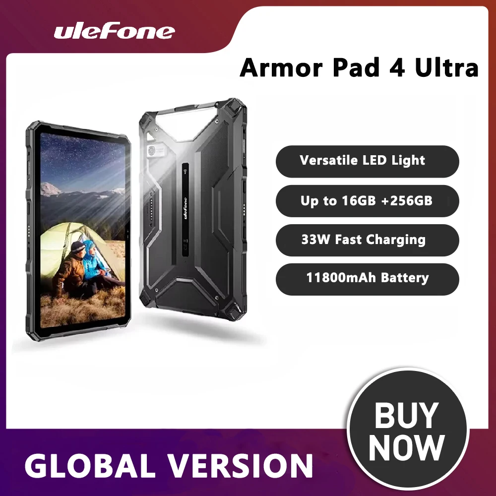 Ulefone Armor Pad 4 Ultra (T ) 5G تابلت متين 10.36 بوصة 16 جيجابايت 256 جيجابايت 11800 مللي أمبير 50 ميجابكسل أندرويد 14 LED ضوء أقراص الكمبيوتر الحرارية lmaging