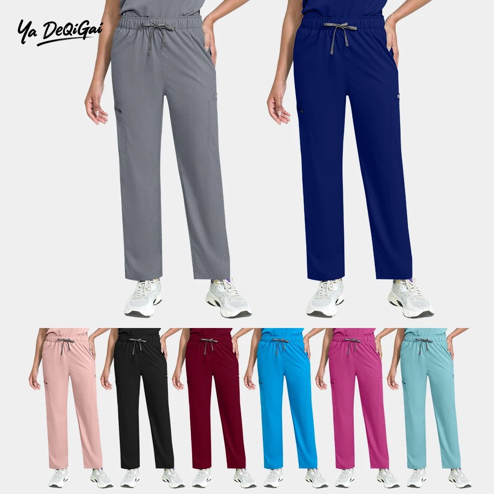 Atacado enfermagem esfrega enfermeira médico trabalho bottoms das mulheres dos homens multicolorido em linha reta esfrega calças cintura elástica azul marinho calça unisex