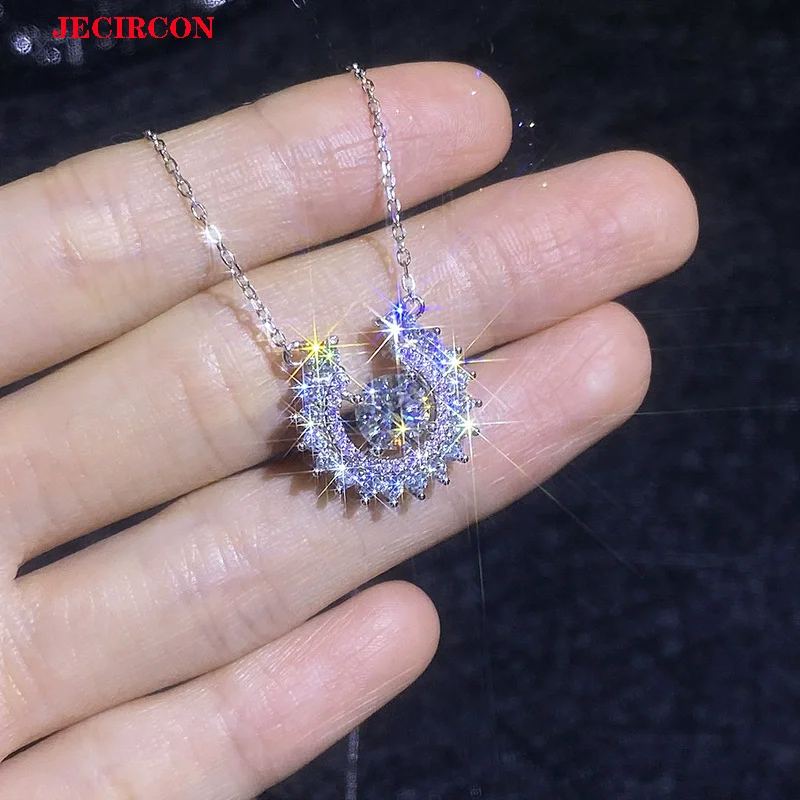 

JECIRCON S925 Sterling Silver 1 Carat Moissanite Necklace for Women, Fashion Horseshoe Pendant, Full Diamond Shiny Choker Chain