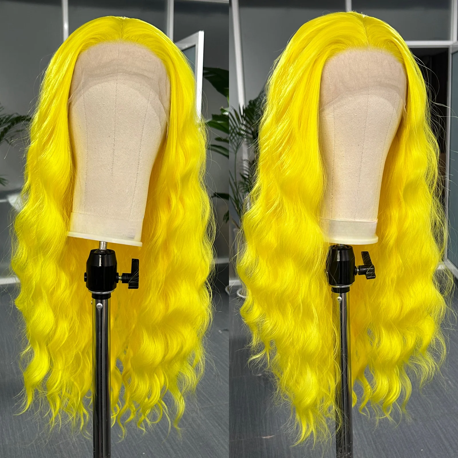 Long Yellow Wavy Wigs for Women Natural Curly Synthetic Wig Free Part Heat Resistant Fiber 13X4 Colored Wigs for Party Cosplay