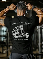 NO PAIN NO GAIN Mens Gym Muscle Training T Shirt Sports Jogging Short Sleeve Tees Quick Drying Running Men Oversized Clothing