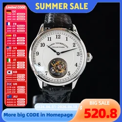 Sugess Genuine Tourbillon Men Watch Sugess Original movement ST8000 mechanical watch Silver wristwatches 2x Leather Band 2023