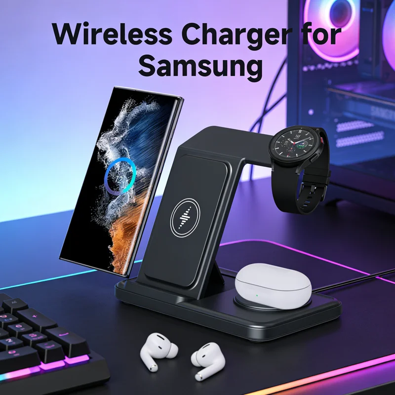 Folding 3 in 1Wireless Charger Phone Stand For Samsung S24 S23 Z Flip 6 Galaxy Watch 7/7 ultra 6/6 4 Classic/5 Pro Fast Charging