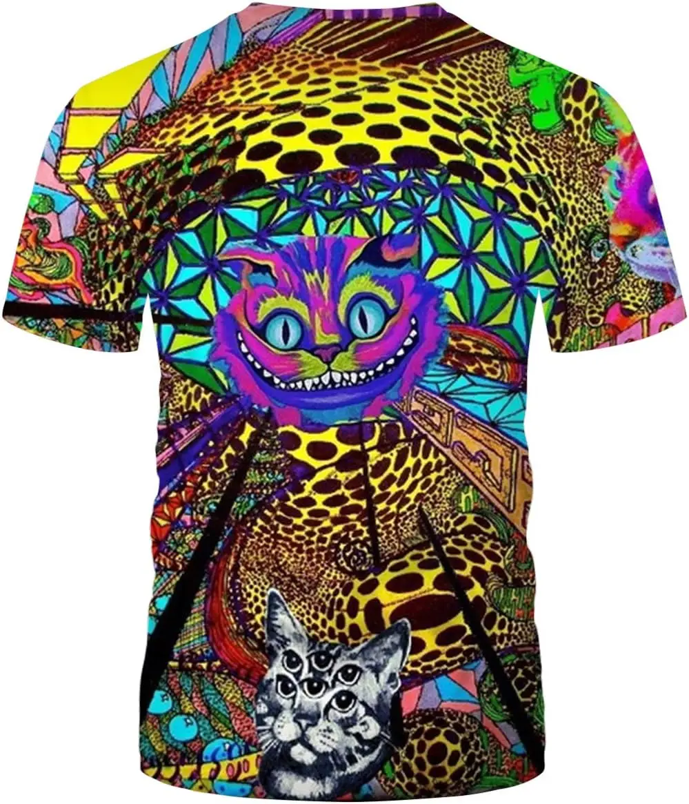 Mens 3D Novelty Graphic Trippy T-Shirt Psychedelic Cat Funny Tees dragon ball z  shirts  t shirt for men