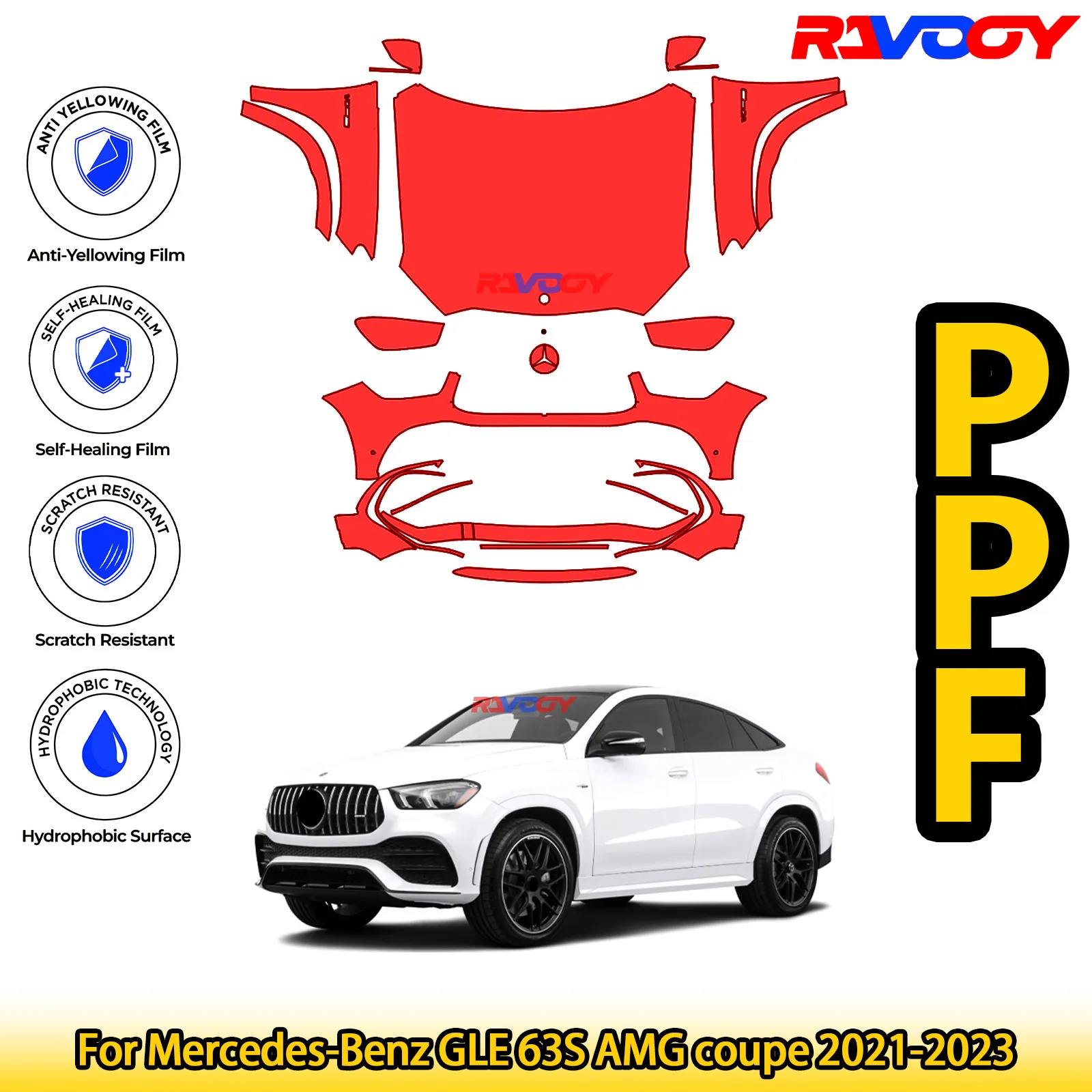 

For Mercedes-Benz GLE 63S AMG coupe 2021-2023 Glossy Matte Black Precut front PPF Kit Paint Protection Film