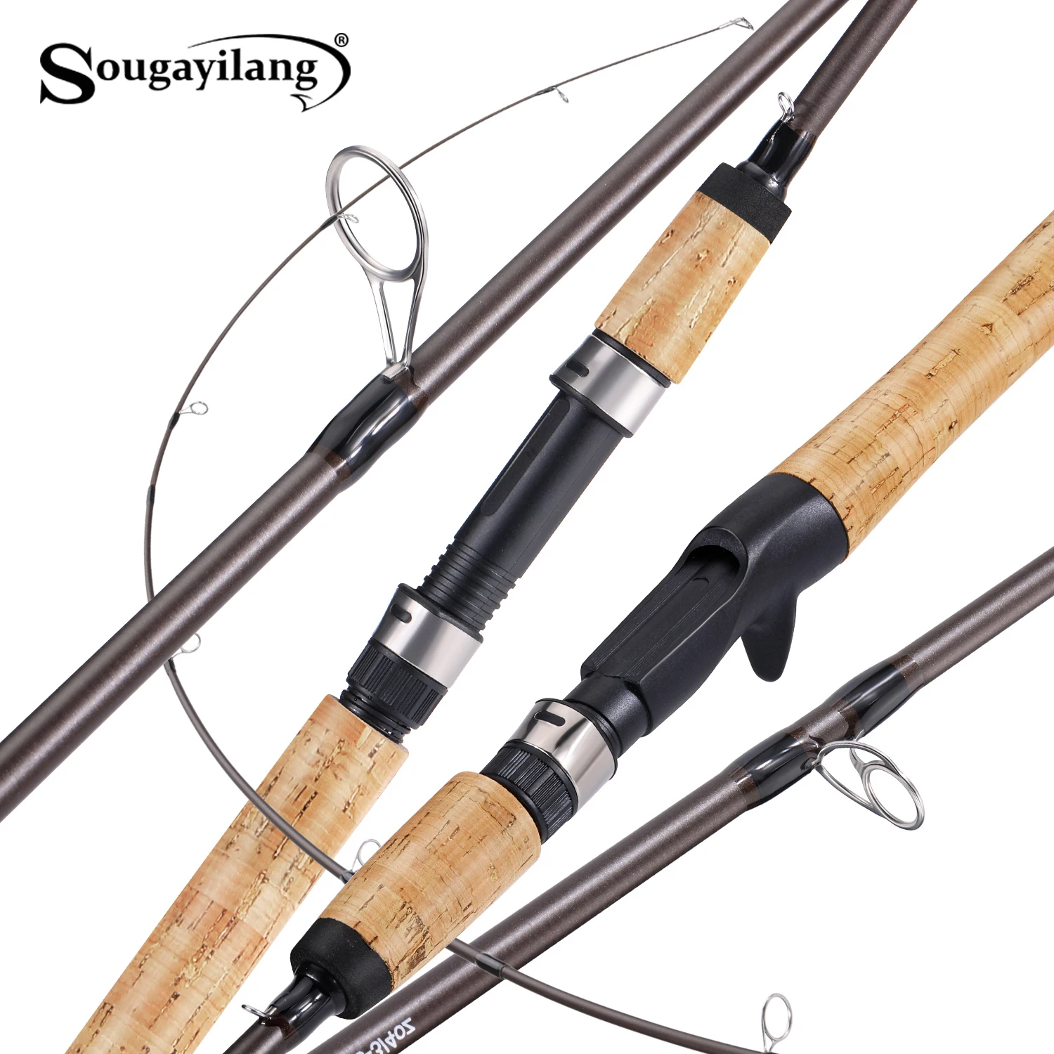 Sougayilang Spinning/Casting Angelrute 4 Abschnitt 2,1 m Carbon Faser Kork Griff Angelrute Max Drag 6LB für Süßwasser angeln