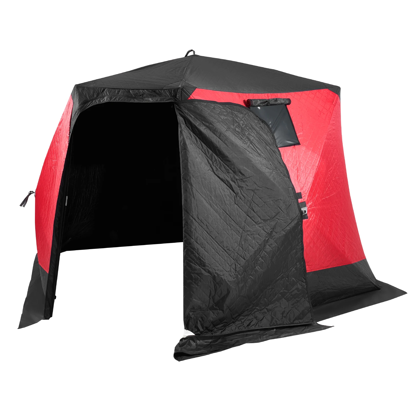 VEVOR Refugio de Hielo Portátil 3,3x3,3x2 m Tienda de Campaña para Pesca en Hielo Emergente para 6-8 Personas Cubo de Hielo de Oxford Impermeable con Anclas/Cuerdas/Bolsa de Transporte, Negro y Rojo