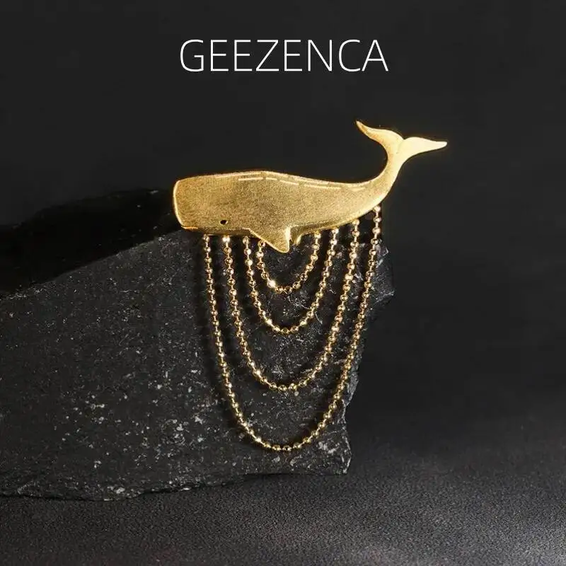 

GEEZENCA стерлингового серебра 925, цепочка с китовой спермой, броши с кисточками для женщин, художественные уникальные аксессуары для одежды с животными, изысканный подарок