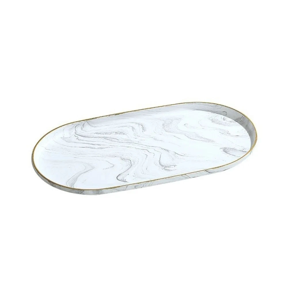 Gold Border Marble Oval Disk Marble Texture Multi Functional Oval Dish Decorative Portable\ Jewelry Display Plate Living Room