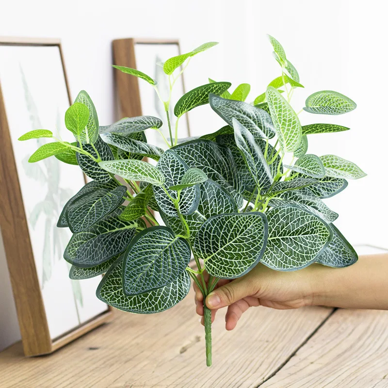 33 cm 7 Gabeln Künstliche Pflanzen Gefälschte Desktop Blatt Pflanze Wand Gras Kunststoff Baum Zweig Floral Kleine Creeper Für Home Office decor – Detail 6