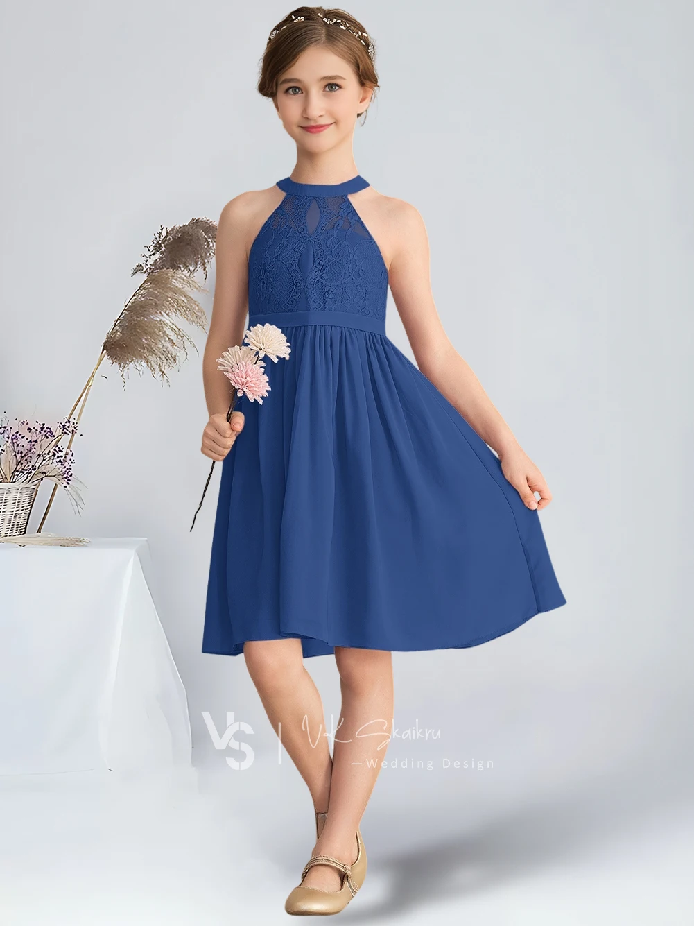 فستان وصيفة العروس الصغير على شكل حرف a للأطفال فستان فتاة الزهور من الشيفون والدانتيل لحفلات الزفاف وحفلات الفتيات #6