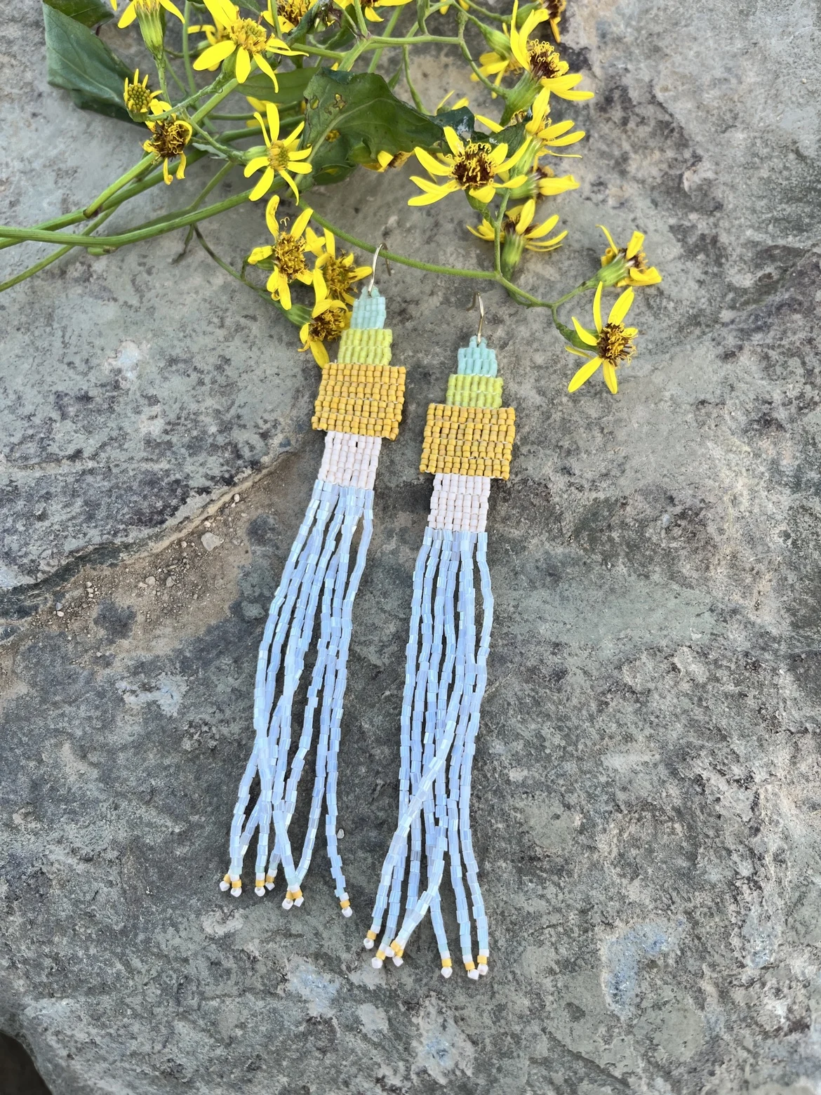 

Beaded earrings Originality Tassel Quadrate Geometry Hand knitting Bohemia Alloy Tide Simple Rice bead earrings