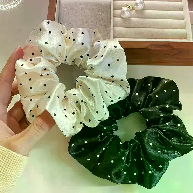Scrunchies New Polka Dot Black And White Large Hair Bands Female Elegant Hair Rope Ties Ponytail Holder Headwear view 2