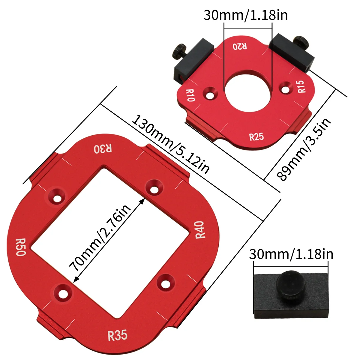 Plantilla de posicionamiento de ángulo de arco 4 en 1, plantilla de radio de esquina de enrutador, plantilla de broca de posicionamiento para plantilla de esquina de enrutamiento de carpintería