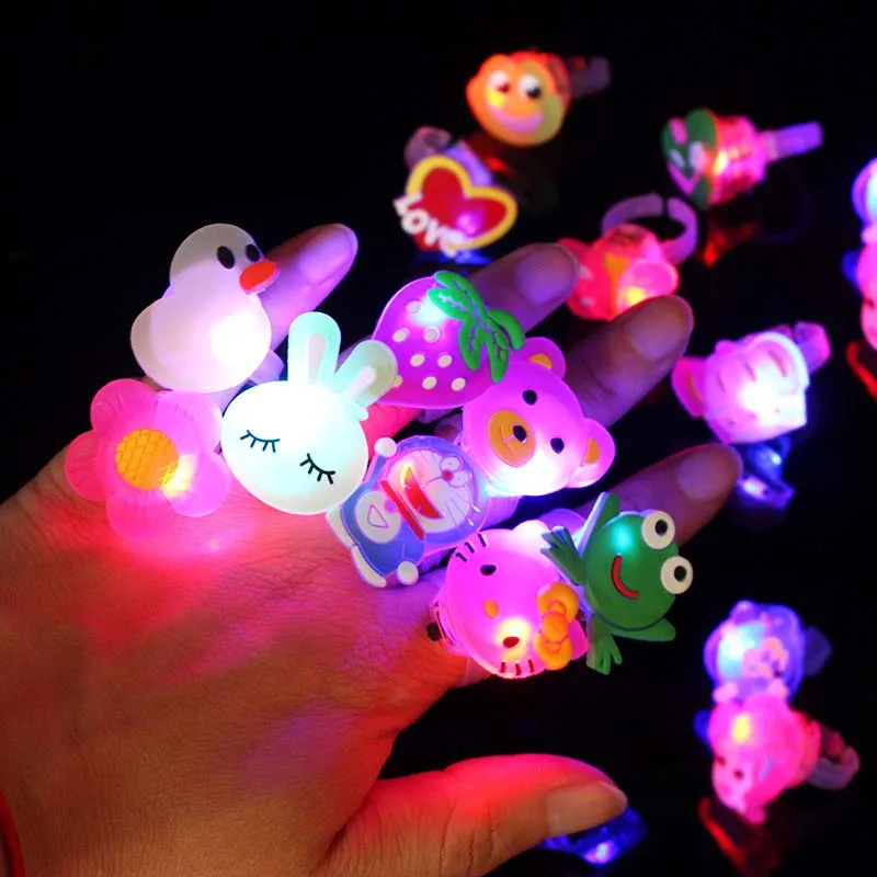 50pcs Cartoon LED Luminous Finger Rings Animal Flower Light Up Finger Ring Toys Glowing Rings Glow in The Dark Party Supplies