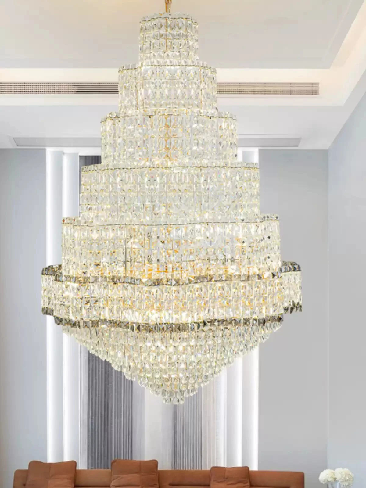 Postmodern Staircase Chandelier, Large Chandelier, Light Luxury And Simple Duplex Villa, Rotating Hollow Crystal Pendant Lightin