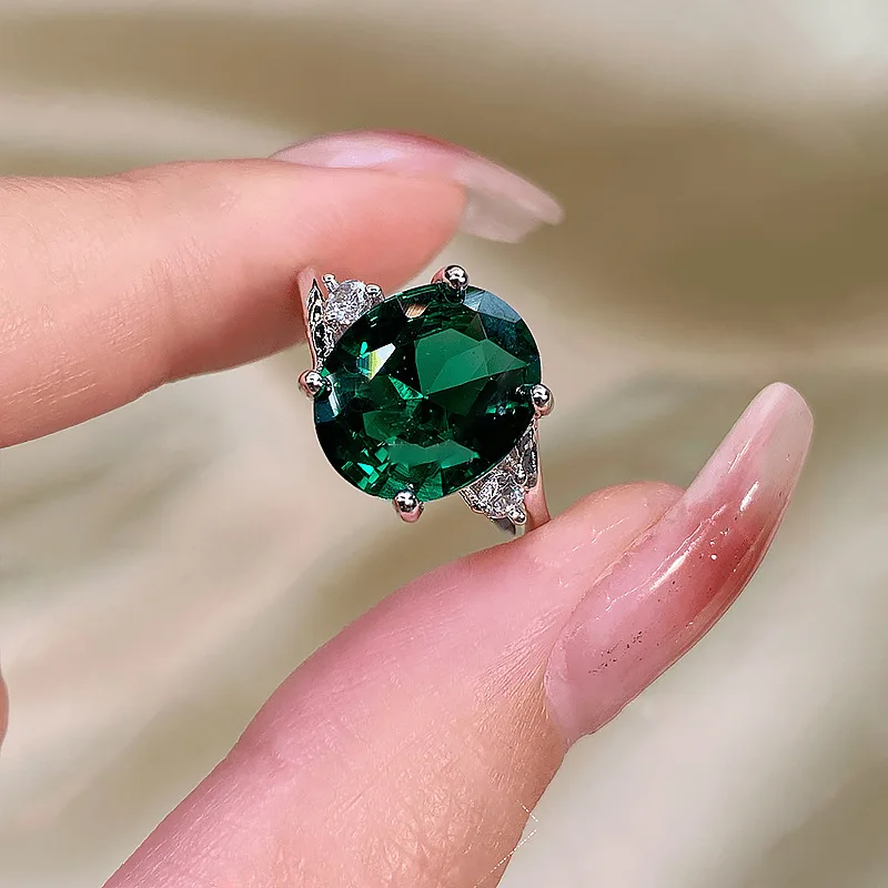 

Purple Crystal Oval Engagement Ring Green Zircon Egg Shape Stone Rings For Women Vintage Silver Color Wedding Engagement Jewelry