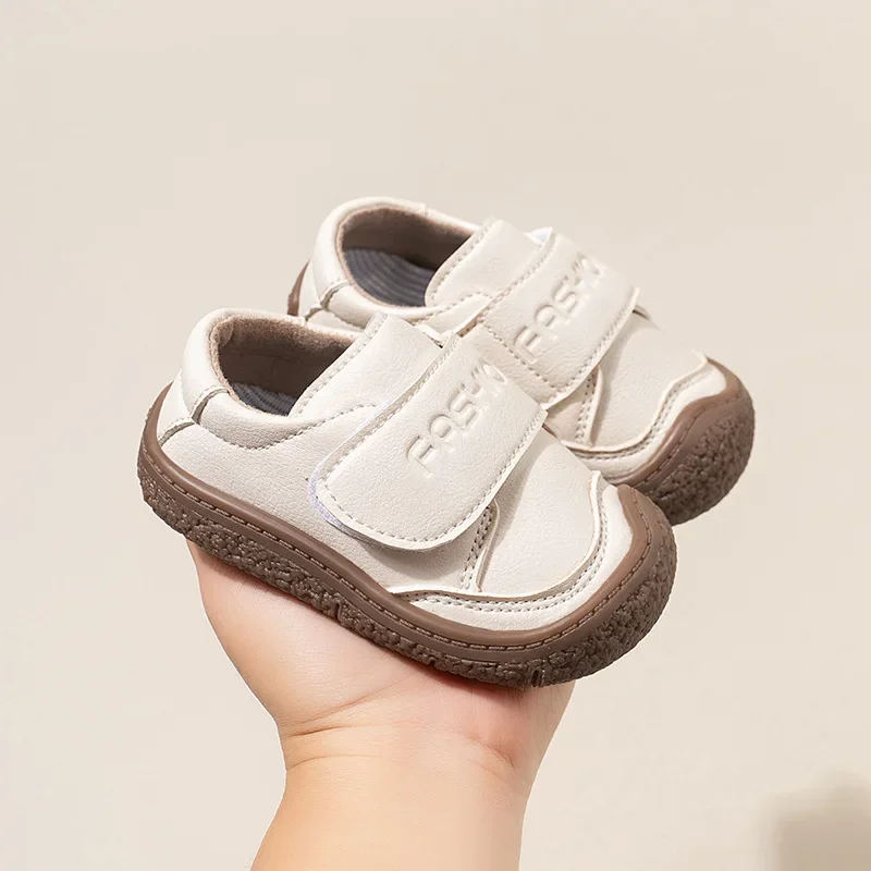 Boys Girls Casual First Walking Shoes Flat and Non-Slip Children Shoes Soft Sole Leather Shoes Closed-Toe Protective Style Kids
