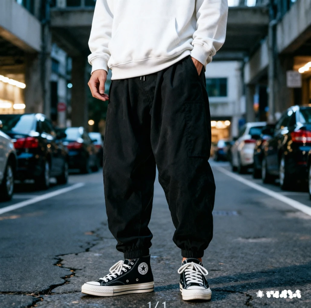 

New Streetwear Men's Multi Pockets Cargo Harem Pants Solid Color Lightweight Long Pants Harajuku Male Joggers Trousers
