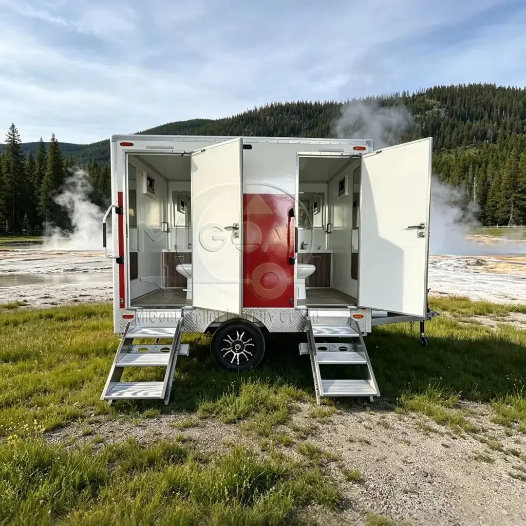 Customizable Red White Portable Washroom Trailer Commercial Restroom Cart for Campground Park & Temporary Venue Matching