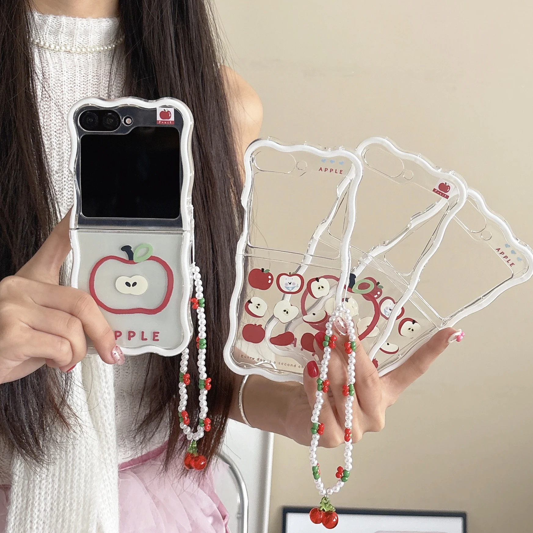 Englische Apple Handyhülle für Samsung Galaxy Z Flip7 6 3 4 5, stoßfeste Wellenabdeckung für Samsung Z Flip6 mit Lanyard-Telefonabdeckung