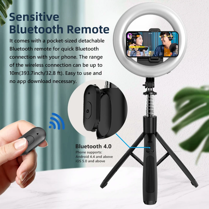 Selfie Stick with 8 inch Ring Light 1680mm Foldable Tripod with Rechargeable lamp Wireless Bluetooth for Smartphone iOS Android