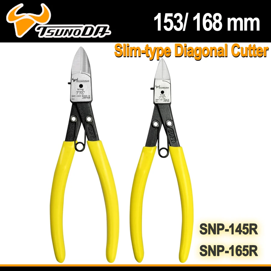 TSUNODA Slim-type Diagonal Cutter for Plastics Cutting Pliers with Torsion Spring TTC Plastic Nippers NO.SNP-145R|SNP-165R