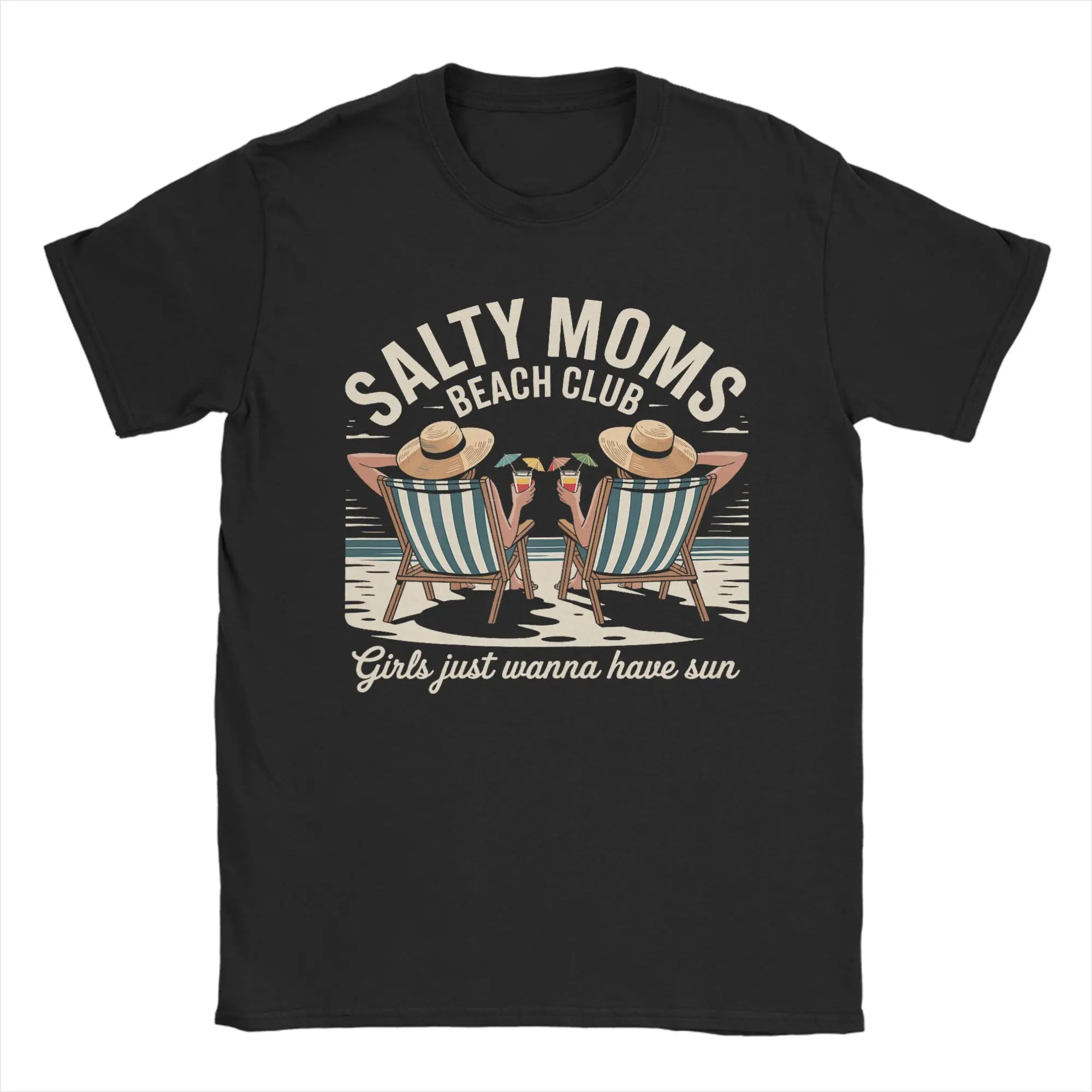 Men Salty Moms Beach Club Summer Vacation Holiday Beach T Shirt  Cotton Tops Vintage Short Sleeve Tees Plus Size T-Shirts