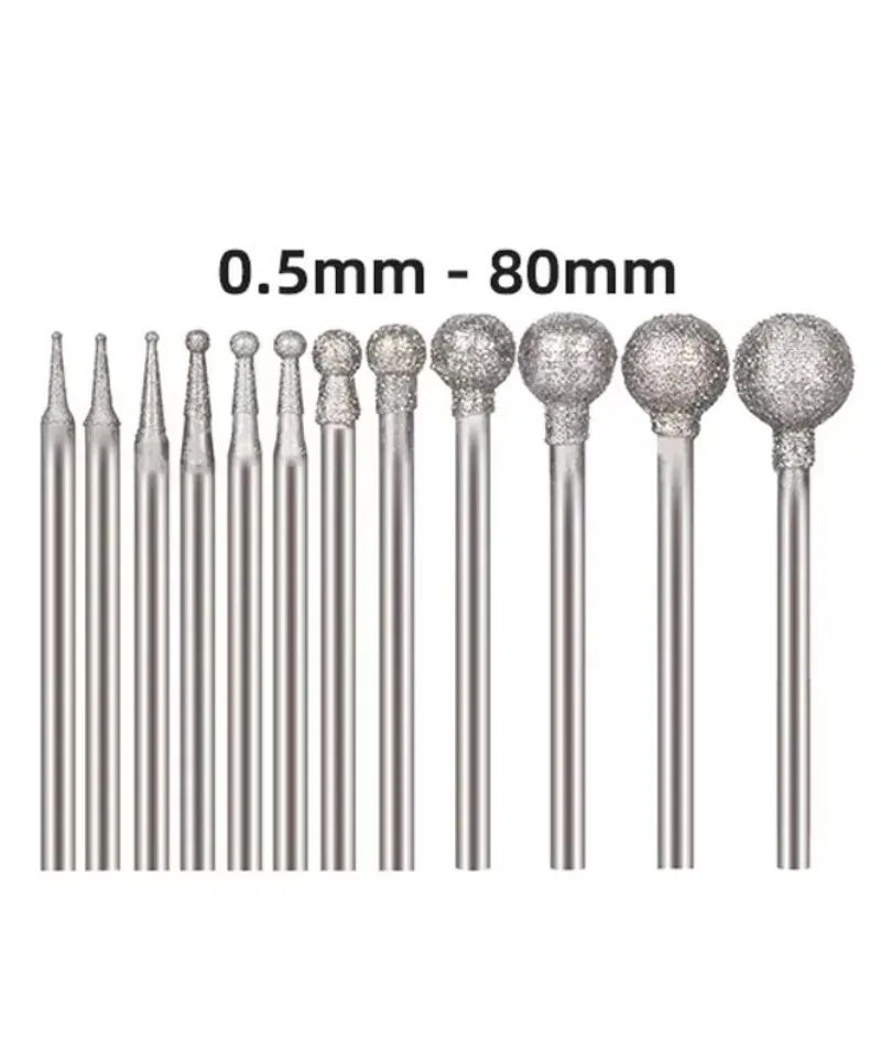 Two pieces per set F Spherical Diamond Burr For Wood Jade Carving Rotary Needle Jewelry Engraving Machine Accessories