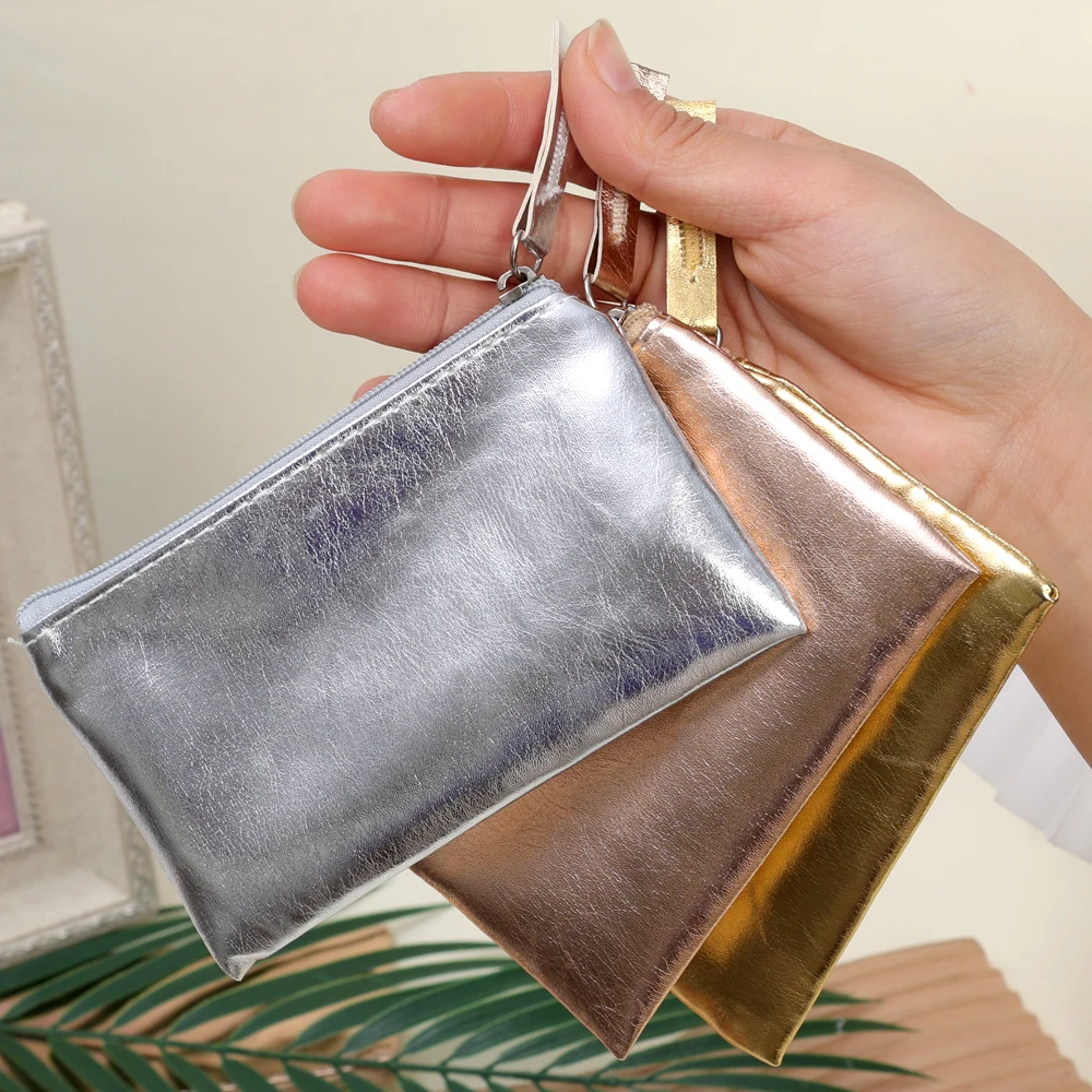 Fashion PU Leather Mini Zipper Storage Bag Multifunctional Portable Coin Key Organizer Card Holder Gold Silver Coin Purse Wallet