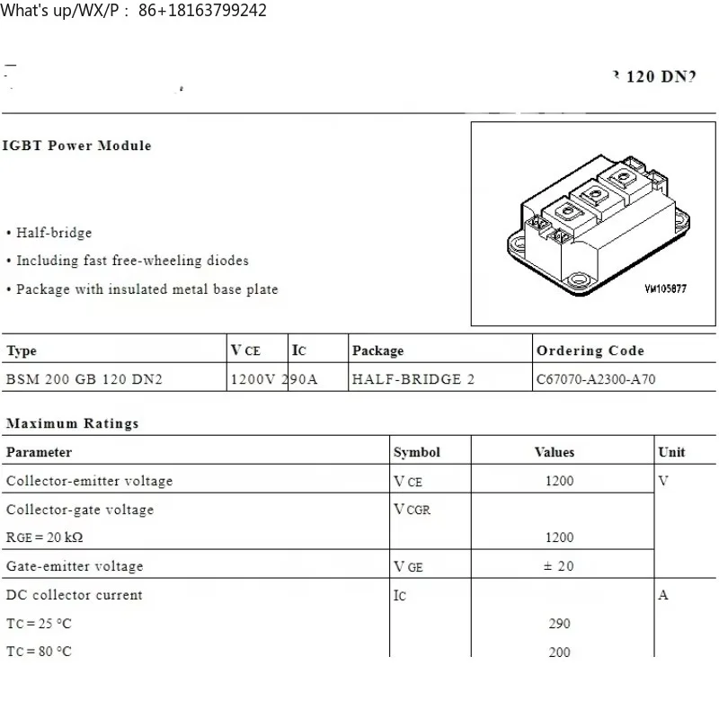 

Brand New&original Warranty 1year BSM200GB120DN2 IGBT Module HU Insulated Screw Motor Drive,igbt Module Original Standard 1200V