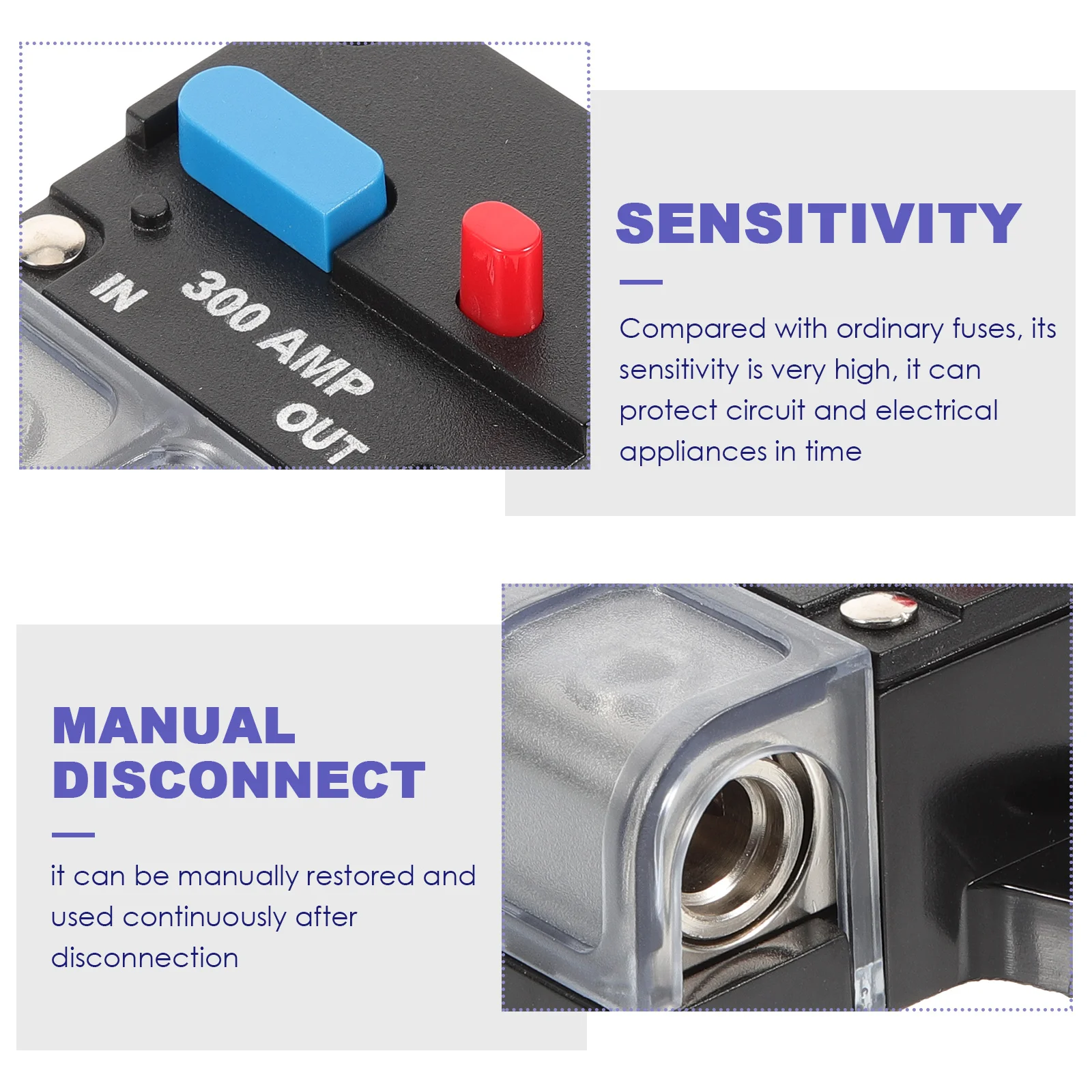 

300A Car Circuit Breaker Self Recovery High Amp Thermal Trip Manual Reset Switch DC Electrical System Overload Protection Easy