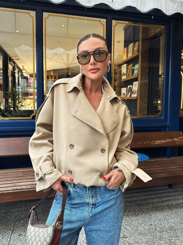 

Women's Solid Fur Collar Jacket Casual Long Sleeve Breasted Button Pockets Loose Coat 2025 New Autumn Lady Daily Street Outwears