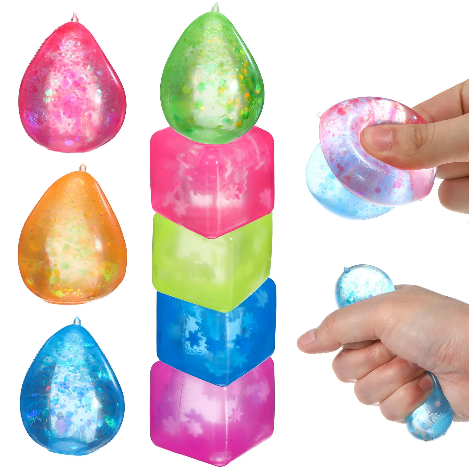 8-teiliges Set Weiche Quetsch-Stresswürfel - Sensorisches Fidget-Eis-Set zur Spannungslinderung Feinmotorik-Übung Tragbares Spaß-Set