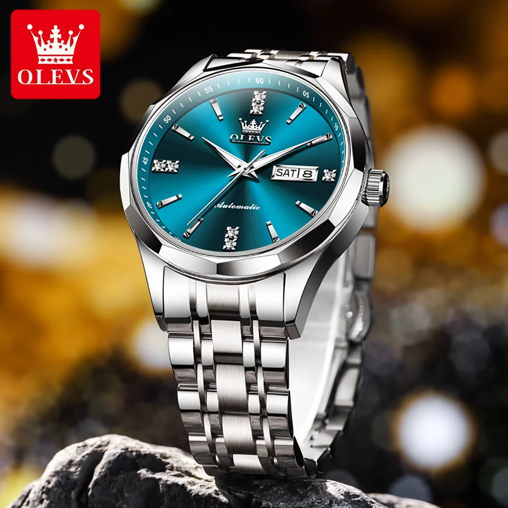 OLEVS Blue Automatic Mechanical Watch Men Waterproof Original Miyota Movement Calendar Sapphire Wristwatch Reloj Hombre