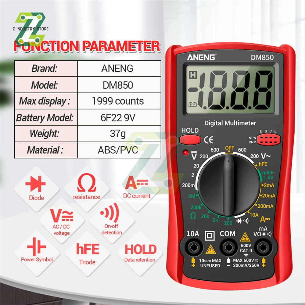 ANENG DM850 Automatic Professional Digital Multimeter 1999 Counts Auto AC/DC Votage Tester Ohm Current Ammeter Detector Tool